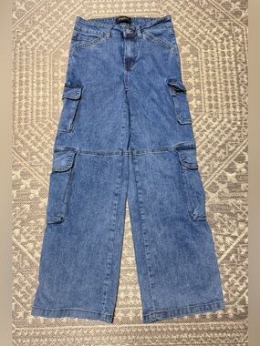 Fire & Rain High-Rise Wide-Leg Cargo Jeans in Blue Y2K